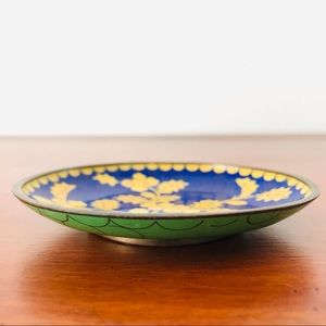 Vintage yellow blue & green floral cloisonné dish
